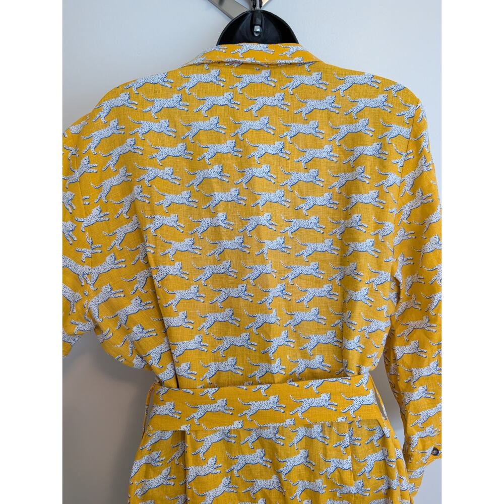 Boden Linen Belted Shirt Dress Leopard Size 10 - Picture 6 of 9